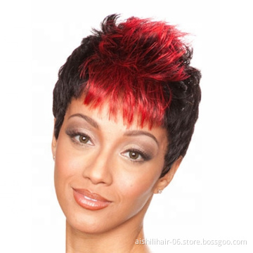 Aishili Wholesale Synthetic Hair Stitching Color Red Wigs And Short Natural Straight Wave Wig For Fashion Women
